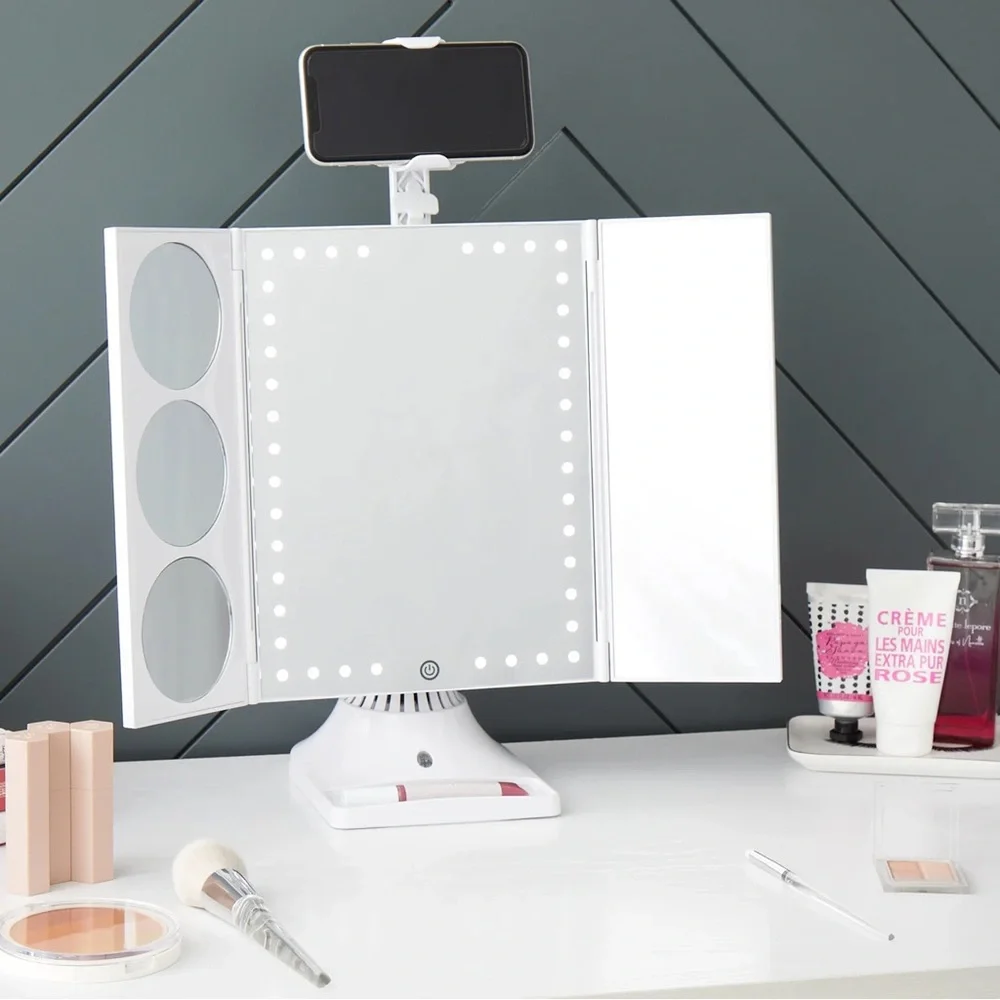 GloTech Bluetooth LED Makeup Mirror with Phone Attachment